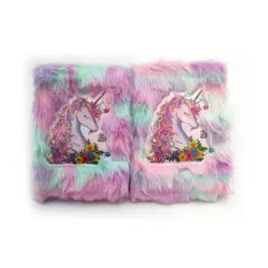 Kullanıma Uygun Çiçekli Unicorn Tasarımlı Peluş Hatıra Defteri