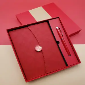 Kalem Seti Çizgili Defter Ve Metal Kırmızı
