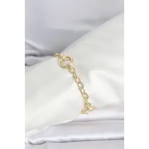 Kadın Bileklik CM 14K Gold Renk Lazerli Halka Model