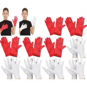 Okul Kullanımına Uygun Çocuk Gösteri Eldiven Seti 5 Çift Beyaz ve 5 Çift Kırmızı