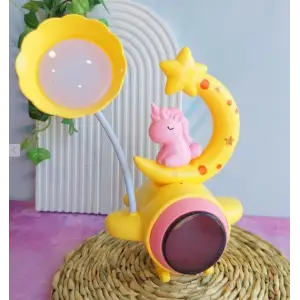 Kullanıma Uygun Çocuk Odası Ay ve Unicorn Desenli Gece Lambası