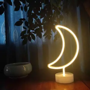 Gece Lambası Dekor Amaçlı Pil İle Çalışan Ay Tasarımlı 3D Neon LED Masa