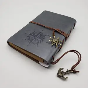 18.5 Cm Suni Deri Eskitme Görünümlü Defter Deri Gri