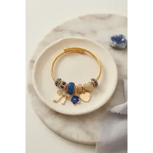 Bileklik Fiyonk Charmlı Mavi Renk Gold