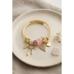 Bileklik Fiyonk ve Kalp Pembe Charmlı