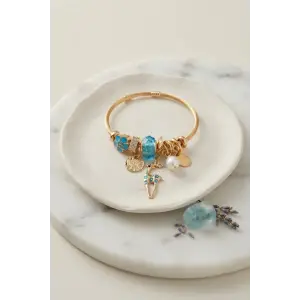 Bileklik Geyik Model Gold Renk Mavi Charmlı