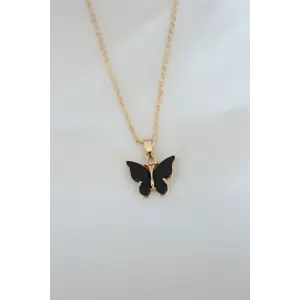 Kolye Gold Kaplama Siyah Renkli Sedefli