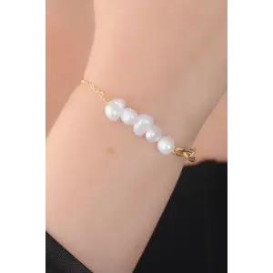Kadın Bileklik Gold Renk İnci Boncuk Model