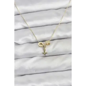 Kadın Kolye Gold Renk Pirinç Minimal Charmlı