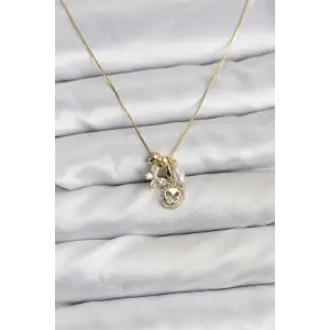 Kadın Kolye Gold Renk Pirinç Minimal Charmlı