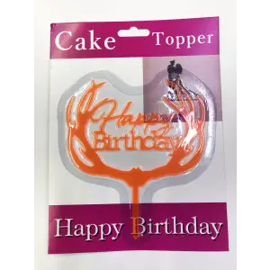 Pembe Happy Birthday Yazılı Turuncu Dallı Pasta Kek Çubuğu