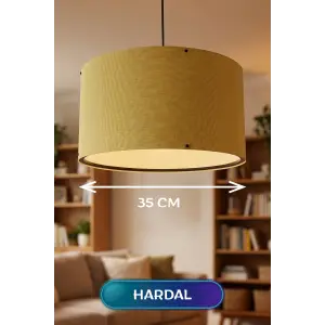 35 CM Ölçülü Hardal Kumaş Başlıklı Sarkıt Avize