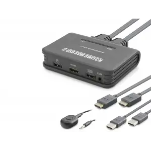 Hdmi Usb Kvm Switch 2 Port Hdmi 2 Port Usb Dahili Kablolu Siyah