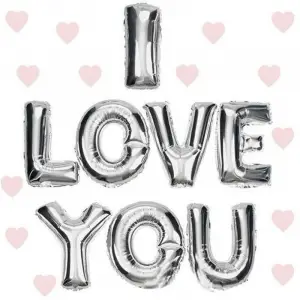 35 CM Ölçülü I Love You Folyo Balon Gümüş Renk