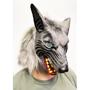 Maske Kafaya Tam Geçmeli Lateks Mavi Gözlü Dişli Ağzı Açık Kurt si