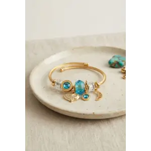 Bileklik Kalp Model Gold Renk Mavi Charmlı