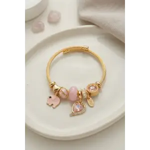 Bileklik Kalp ve Fil Model Pembe Charmlı