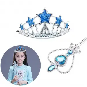 2 Parça Karlar Ülkesi Elsa Yıldız Mavi Taç ve Elsa Asa Seti