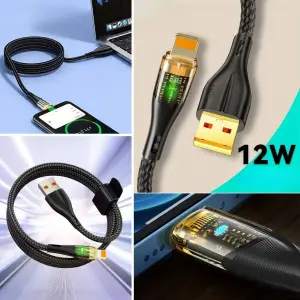Şarj Kablosu LED Işık Uçlu Sağlam İp Kablolu USB To Lightning Hızlı