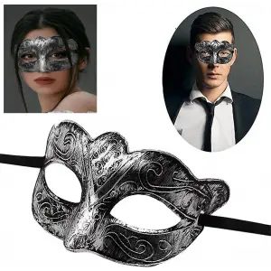 Maske Maskeli Balo Antik Gri Gümüş Eskitilmiş Balo Venedik