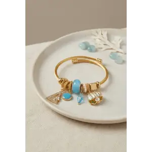 Bileklik Mavi Deniz Kabuğu Model Gold Renk Charmlı