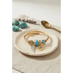 Bileklik Mavi Renk Göz Model Gold Charmlı