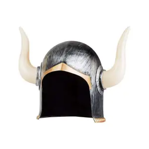 Metal Mega Boynuzlu Viking Ivar Kaskı Eskitilmiş Desen Gümüş Renk