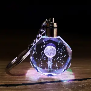 Cam Merdiven Ay Tasarımlı Işıklı Kristal Anahtarlık