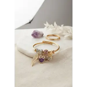 Bileklik Mor Baykuş Model Gold Renk Charmlı