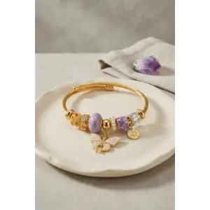 Bileklik Mor Model Gold Renk Charmlı