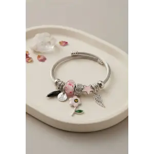 Bileklik Pembe Çiçek Charmlı