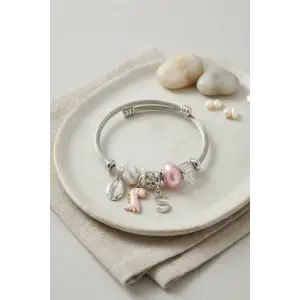 Bileklik Pembe Dinazor Model Charmlı Gümüş Renk