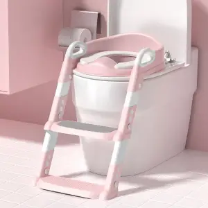 Plastik Pembe Merdivenli Çocuk Klozet Tuvalet Eğitimi Aparatı