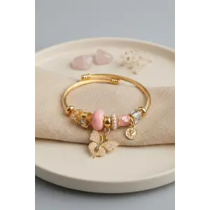 Bileklik Pembe Model Gold Renk Charmlı