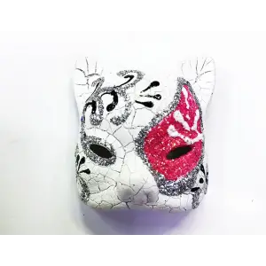 Pembe Renk İşlemeli Seramik Malzemeden İmal Venedik Kedi tasarım Magnet