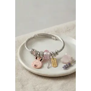 Bileklik Pembe Şans Tavşanı Charmlı