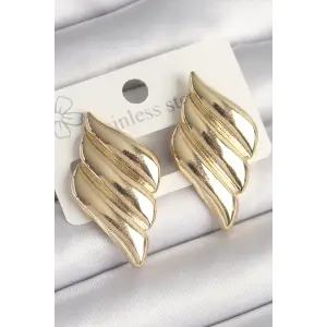 Kadın Küpe Pirinç Gold Renk 3 Sıralı Dalgalı Model