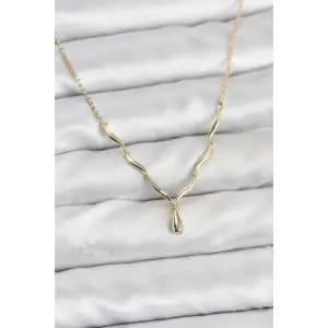 Kadın Kolye Pirinç Gold Renk Damla Model