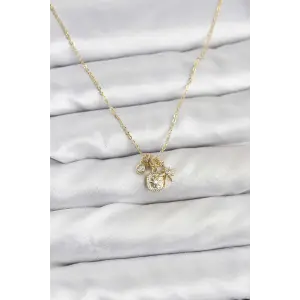 Kadın Kolye Pirinç Gold Renk Minimal Charmlı