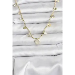 Kadın Kolye Pirinç Gold Renk Yonca Model