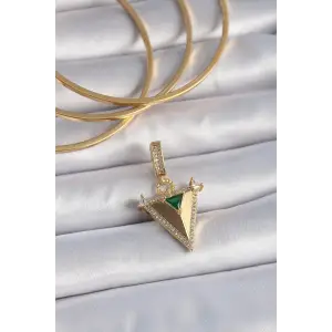 Pirinç Pirinç Gold Renk Zirkon Taşlı 3D Üçgen tasarım Ajda Charm