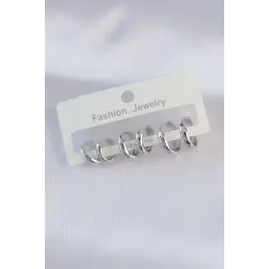 Küpe Seti Pirinç Gümüş Renk Oval Bombeli