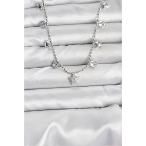 Kadın Kolye Pirinç Gümüş Renk Yıldız Model