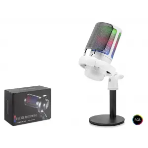 3.5mm Dokunmatik Profesyonel Mikser Kontrollü Rgb Mikrofon 24 Bit Çinko Alaşım Gövde Type C Beyaz ME6SW