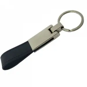11 X 2 Cm Metal Deri Promosyon Anahtarlık Gümüş Siyah