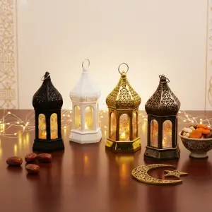 Plastik Ramazan Temalı Büyük Altıgen Kapalı Kubbe LED Lamba