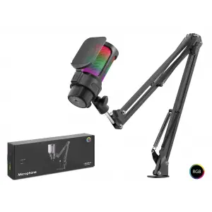 Evrim Kullanımına Uygun RGB Mikrofon Seti Boom Mikrofon Kolu Type C 192kHz 24Bit Siyah M835B