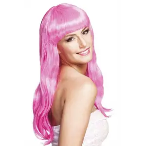 60 cm Kullanıma Uygun Soft Pembe Uzun Parti Peruğu