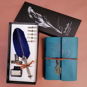 Defter Tüylü Divit Kalem Ve Deri Seti