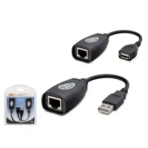 45 m Ölçülü USB RJ45 Kablolu Uzatıcı Seti Siyah